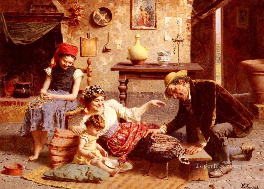 A Happy Family country Eugenio Zampighi Oil Paintings